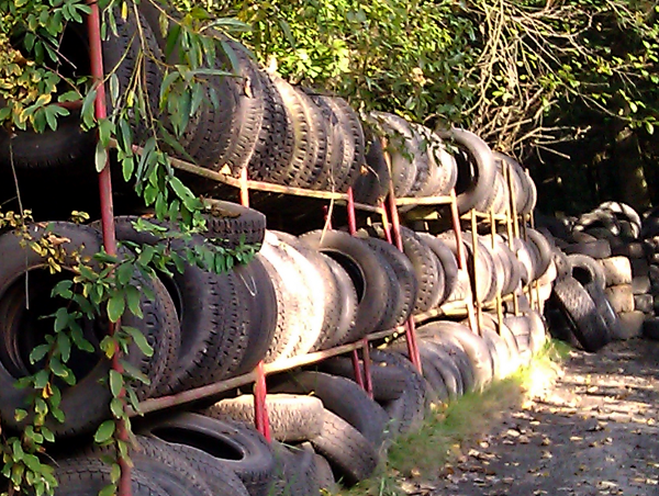 rack of used tires